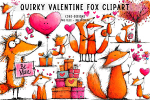Quirky Valentine Fox Clipart, an Illustration by CreationArt