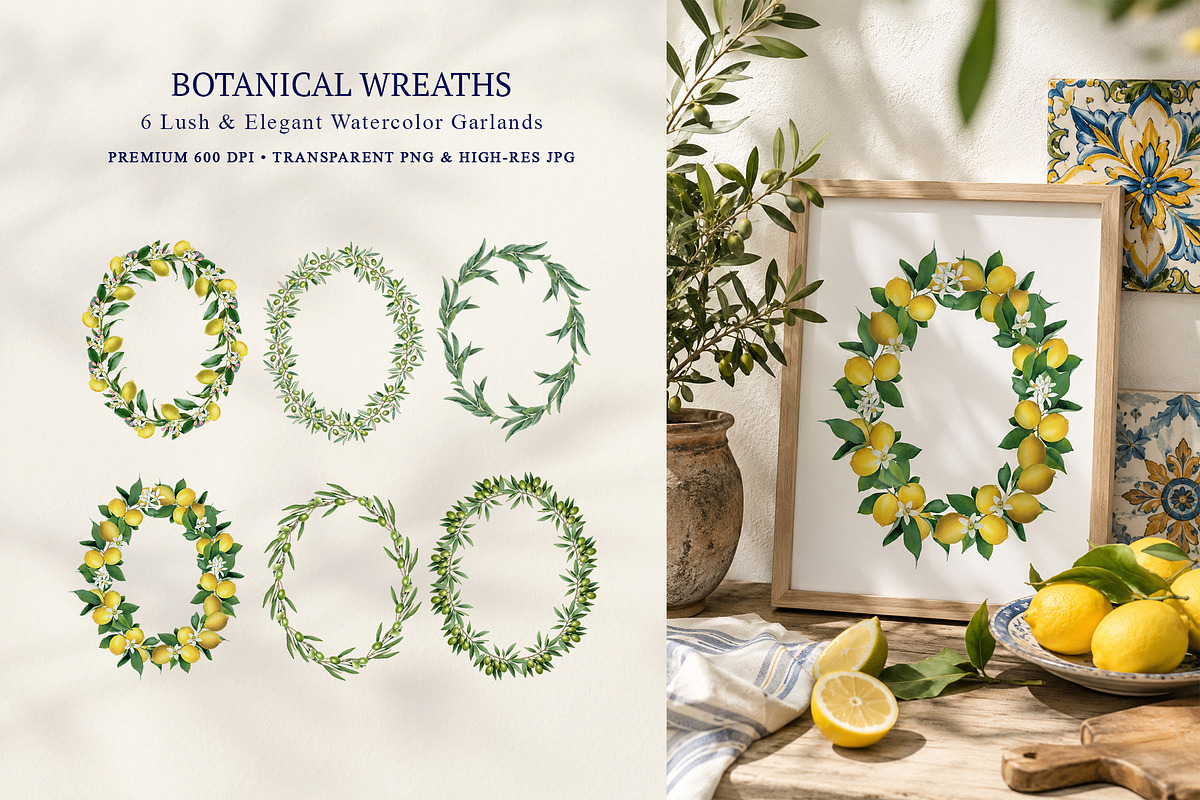 Amalfi Lemon Mediterranean Clipart, a Decorative Illustration by SunnJaneArt (Photo 8 of 17)