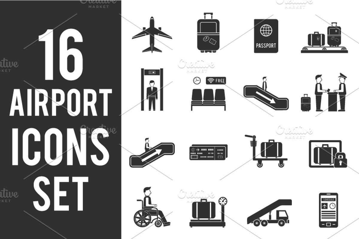 16 Airport Travel Icons Set, an Icon by Olha Kostiuk (Photo 2 of 2)