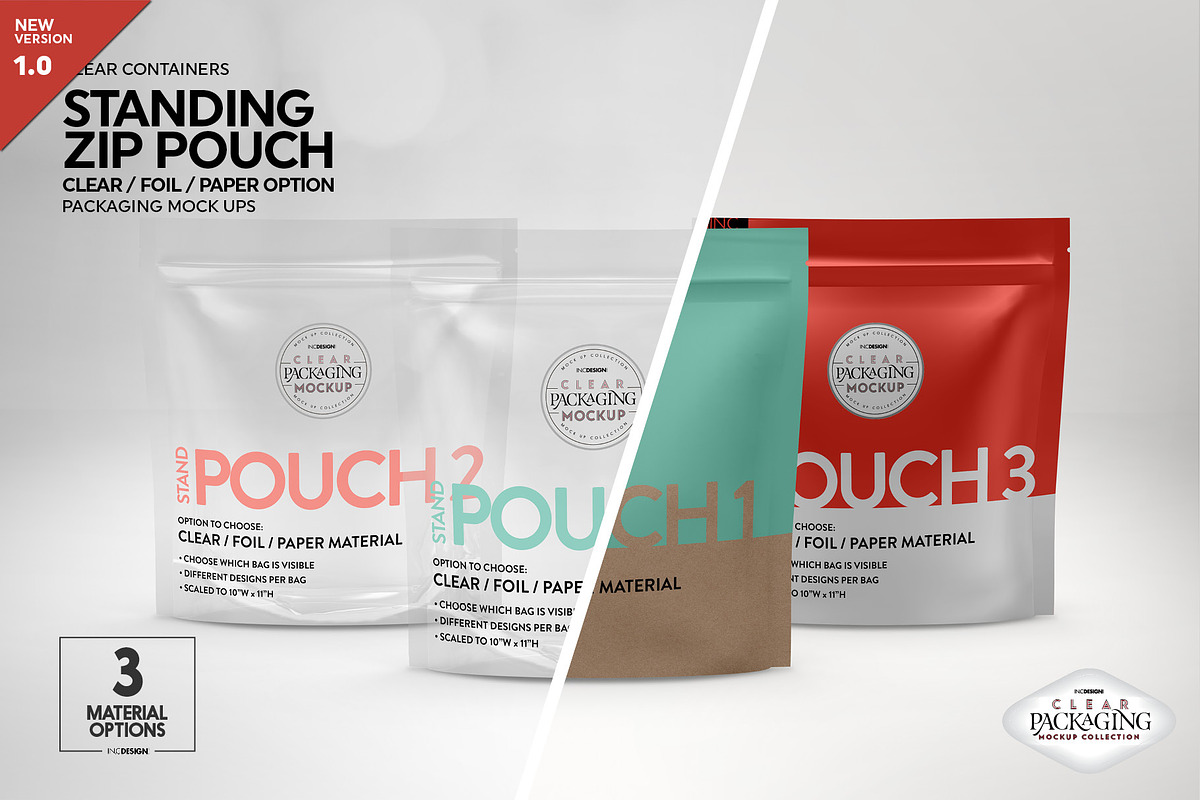 Clear Foil Paper Stand Pouch Mockup, an Advertising Mockup by INCDesign (Photo 1 of 9)