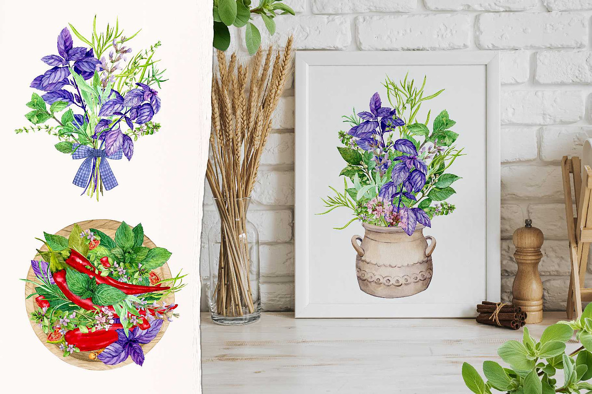 Culinary Herbs. Watercolor Set, a Food Illustration by Tata Pilip (Photo 4 of 14)