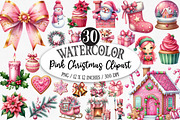 Pink Christmas Watercolor Clipart, an Illustration by Designking (Thumbnail 1 of 5)