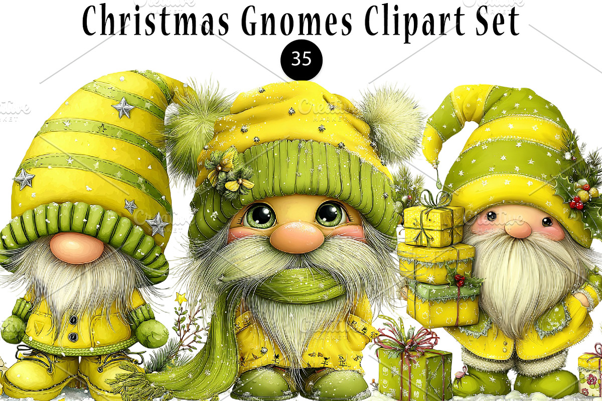 Christmas Gnomes Clipart Set, a Seasonal Illustration by CreationArt (Photo 1 of 5)