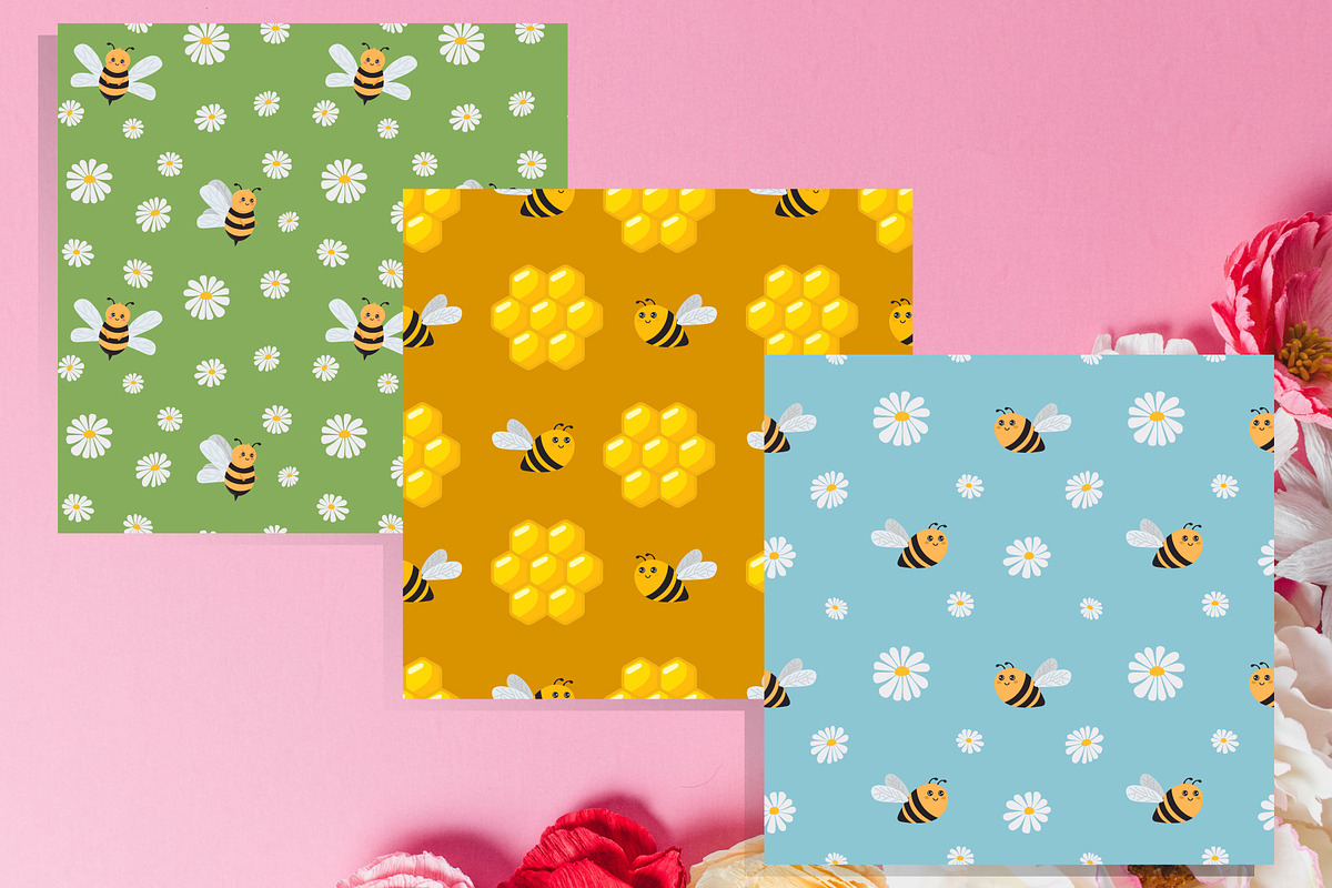 Bee Seamless Patterns set, a Pattern Graphic by linakilljoy (Photo 2 of 3)