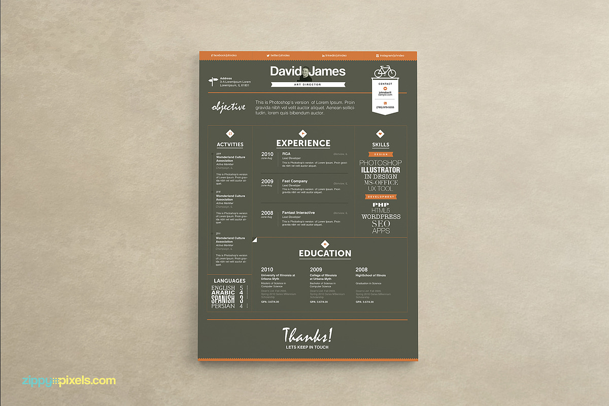 Resume & Cover Letter Template Set, a Resume Template by ZippyPixels (Photo 3 of 6)
