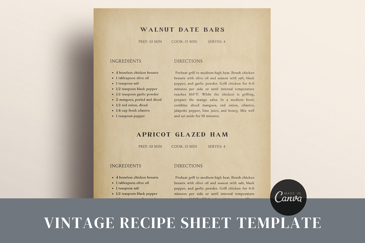 2 Recipes Page Template Vintage, a Templates & Theme by OrganizationOasisRo (Photo 1 of 10)