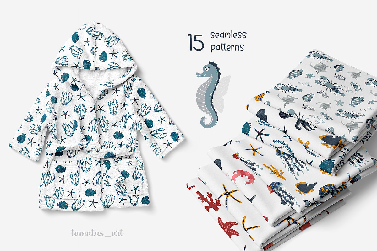 Sea Life clipart & pattern, an Animal Illustration by tamatus_art (Photo 2 of 9)