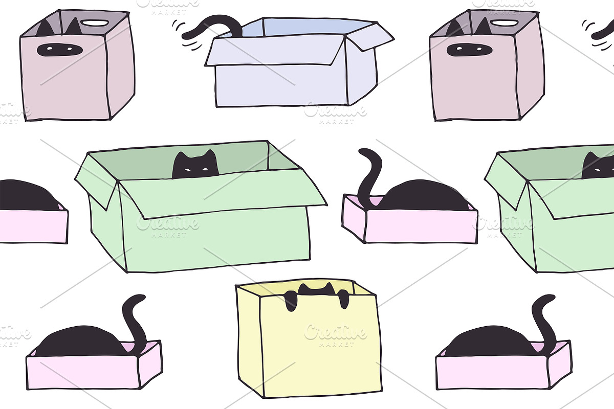 Cute cats in boxes - vector patterns, an Animal Illustration by OKart.studio (Photo 3 of 4)