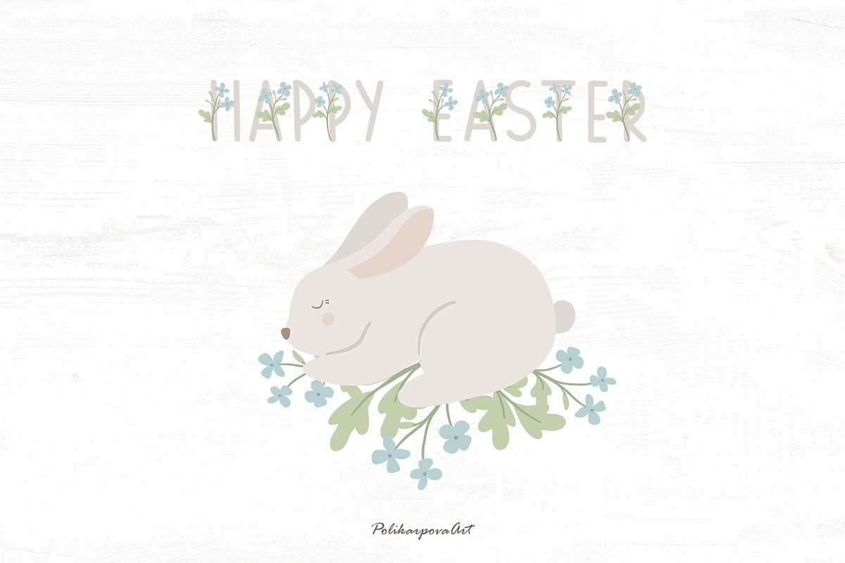 Easter BUNNY clipart & pattern, an Animal Illustration by polikarpovaart (Photo 10 of 10)