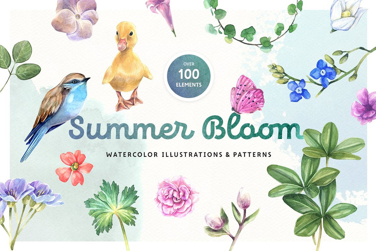 Summer Bloom Watercolor Set, an Animal Illustration by pixelbuddha.net (Photo 1 of 7)