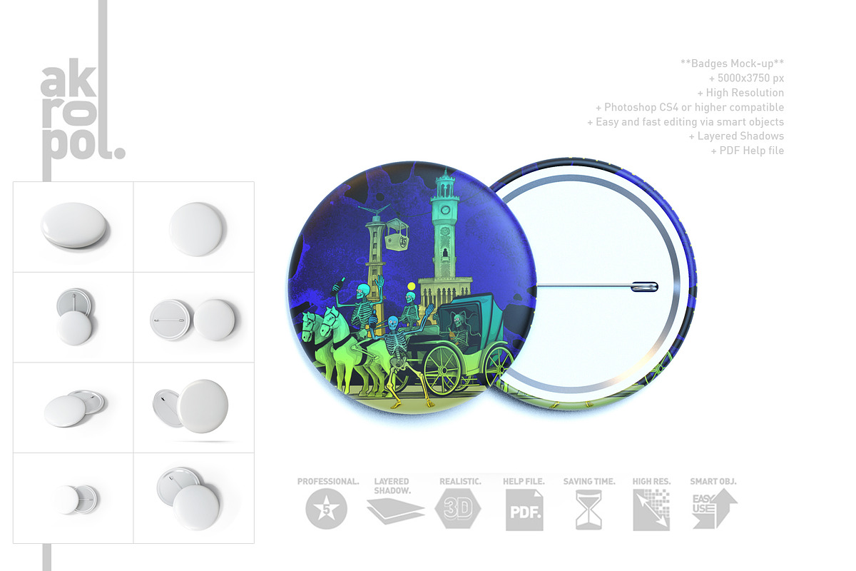 Badge Button Mock-Ups, an Advertising Mockup by akropol (Photo 2 of 7)