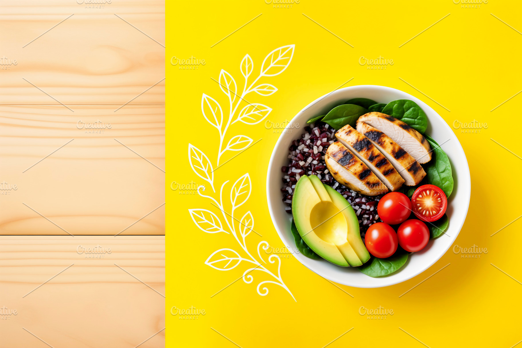 Top view of a healthy food bowl, a Photo by rarrarorro