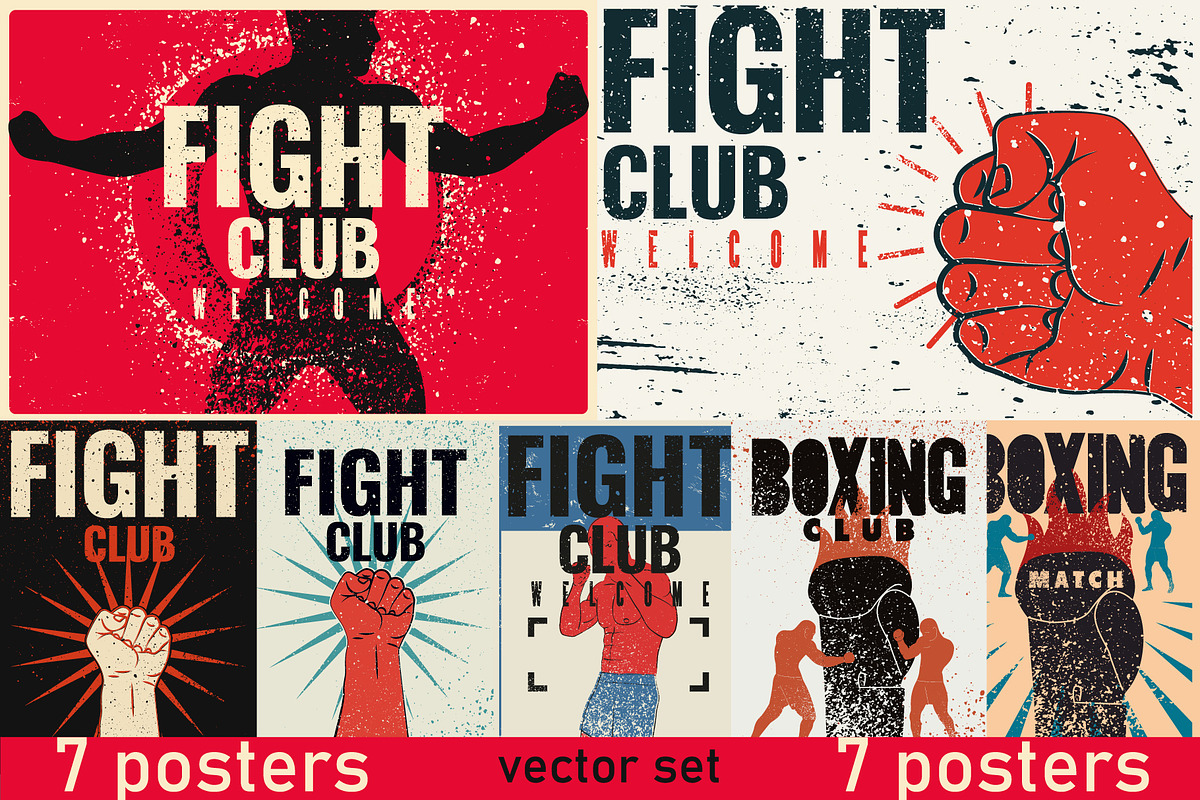Fight Club grunge vector poster set., a Sport Illustration by PoPaShop (Photo 1 of 8)