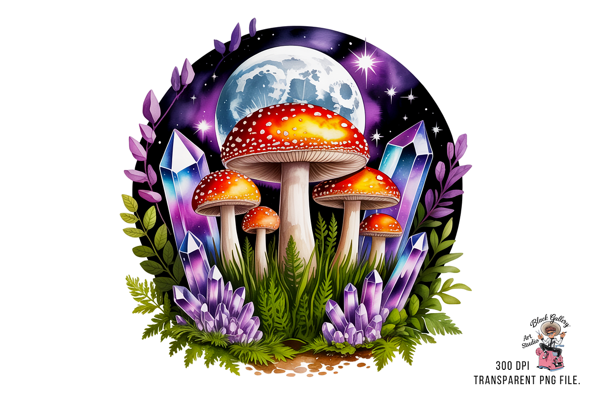 Mushroom and Crystal PNG Bunndle, a Graphic by Clipart Studio (Photo 2 of 11)