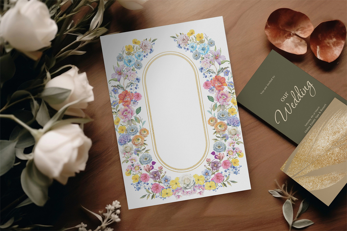 Watercolor floral frame with border, a Decorative Illustration by GraphicsByNaeem (Photo 3 of 4)