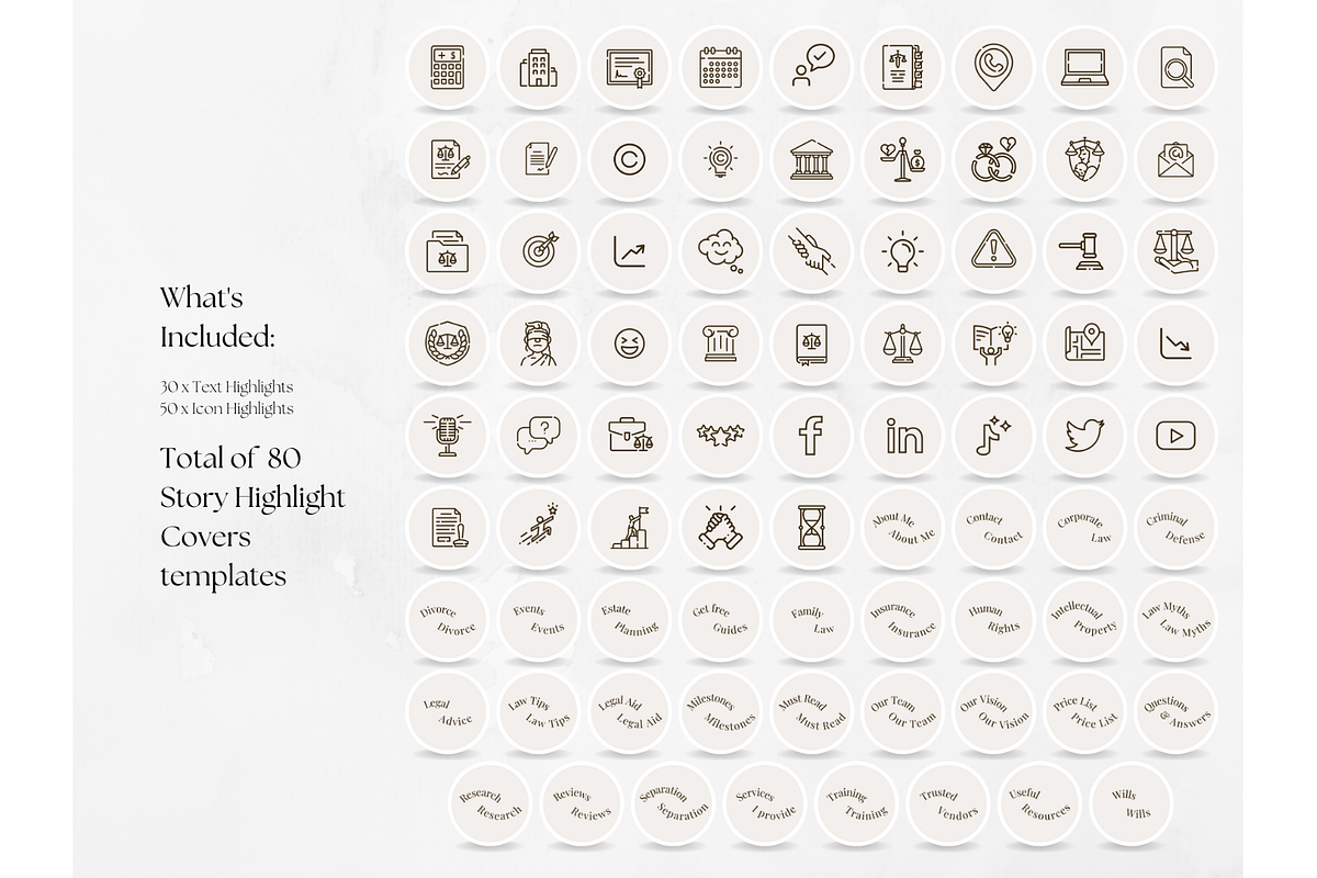 80 Lawyer Story Highlight Covers, a Social Media Template by PatternLab. (Photo 2 of 9)