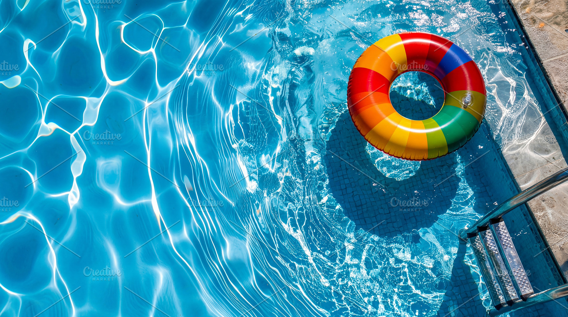 Colorful inflatable ring floating in clear pool, a Sports & Recreation Photo by Davizro's Market