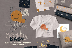 Sleeping baby animals. clipart
