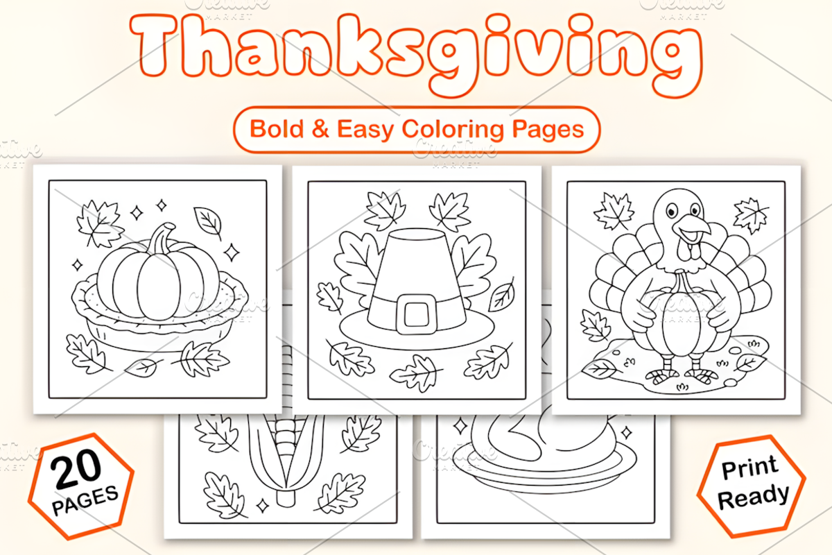 Thanksgiving Bold & Easy Coloring, a Seasonal Illustration by Coco Bloom (Photo 1 of 3)