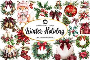 Watercolor Christmas Clipart Bundle