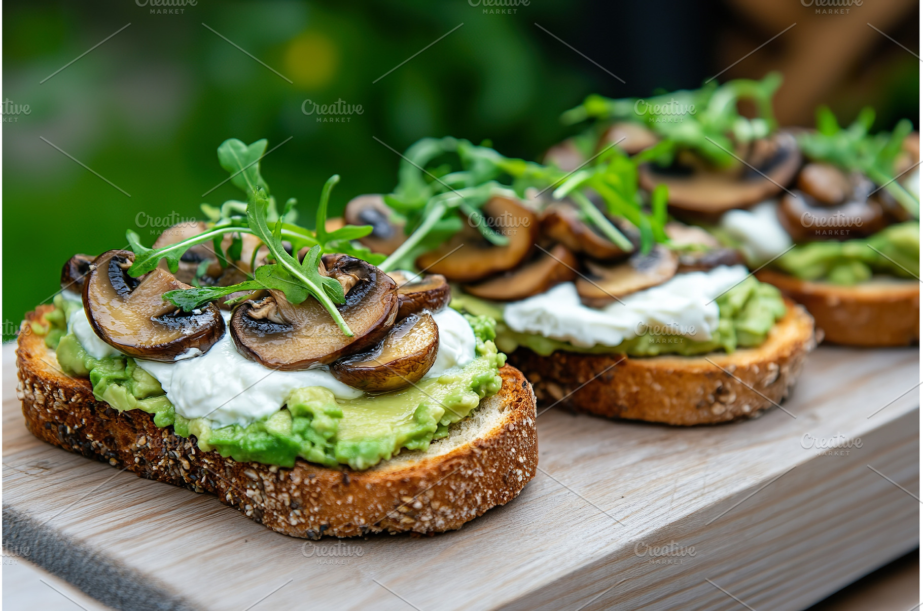 Mushroom avocado toast with arugula, a Food & Drink Photo by Lermont51