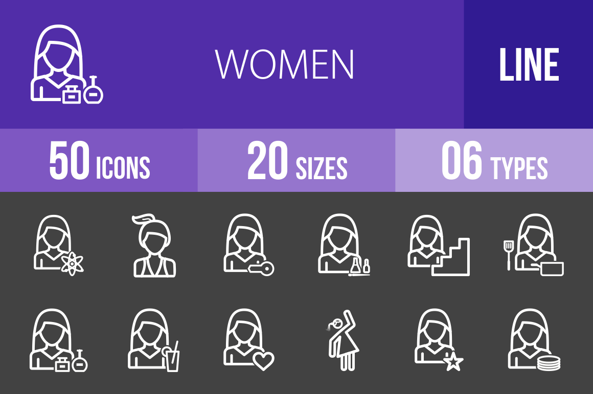 50 Women Line Inverted Icons, an Outline Icon by IconBunny