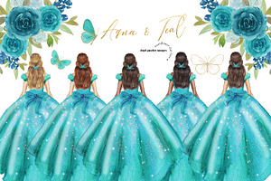 Aqua & Teal Princess Dresses Clipart