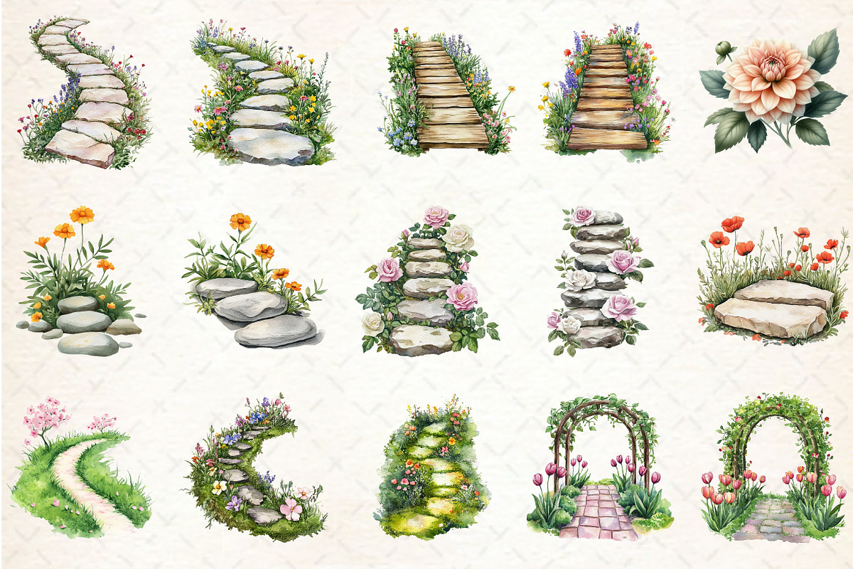 Flower Garden Pathway Clipart, an Illustration by Rose Art (Photo 2 of 7)