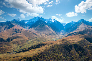 view of the valley and Mount Kazbek., a Photo by Pictures for you!!!!!!!!!