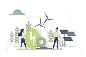 People promoting green energy, an Illustration by Lemberg Vector