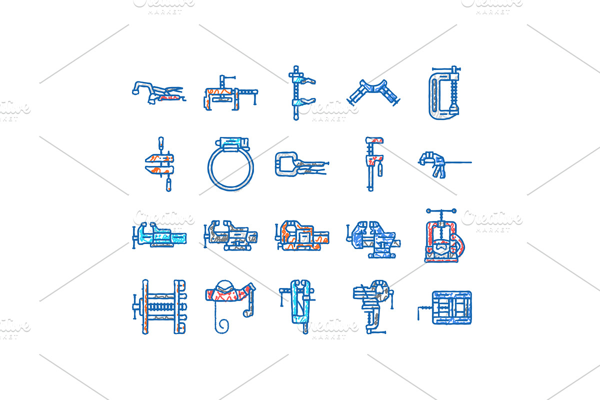 clamp vice grip tool metal icons, an Object Illustration by pikepicture