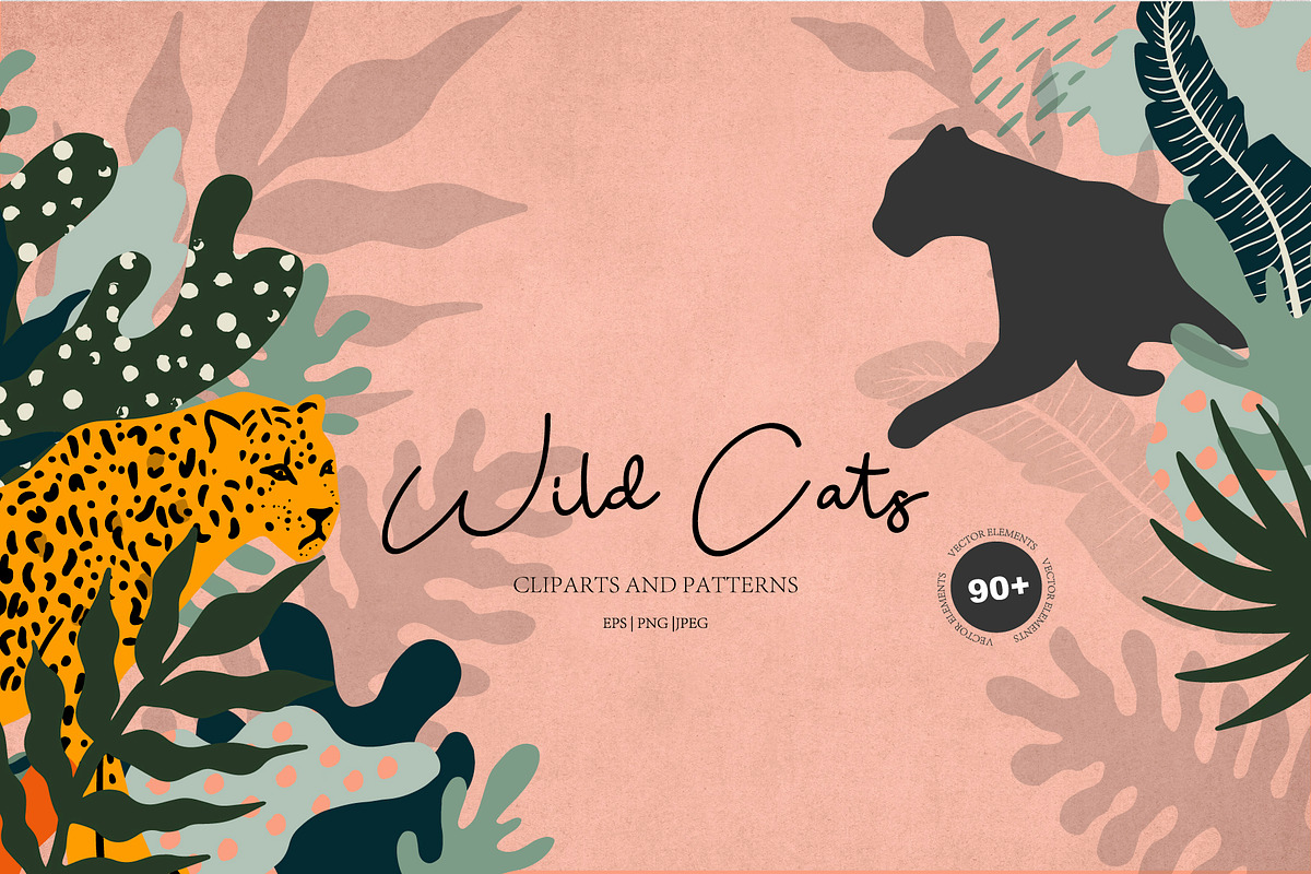 Wild cats. Jungle & tropical set., an Animal Illustration by Alona Savchuk (Photo 1 of 15)