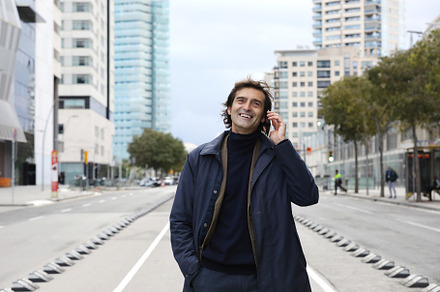 Smiling senior man, businessman talking on the phone while walking around the c, a Person Photo by 2Design