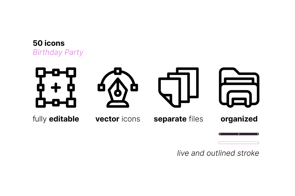 50 Birthday Party Icons, an Outline Icon by Side Project (Photo 4 of 8)