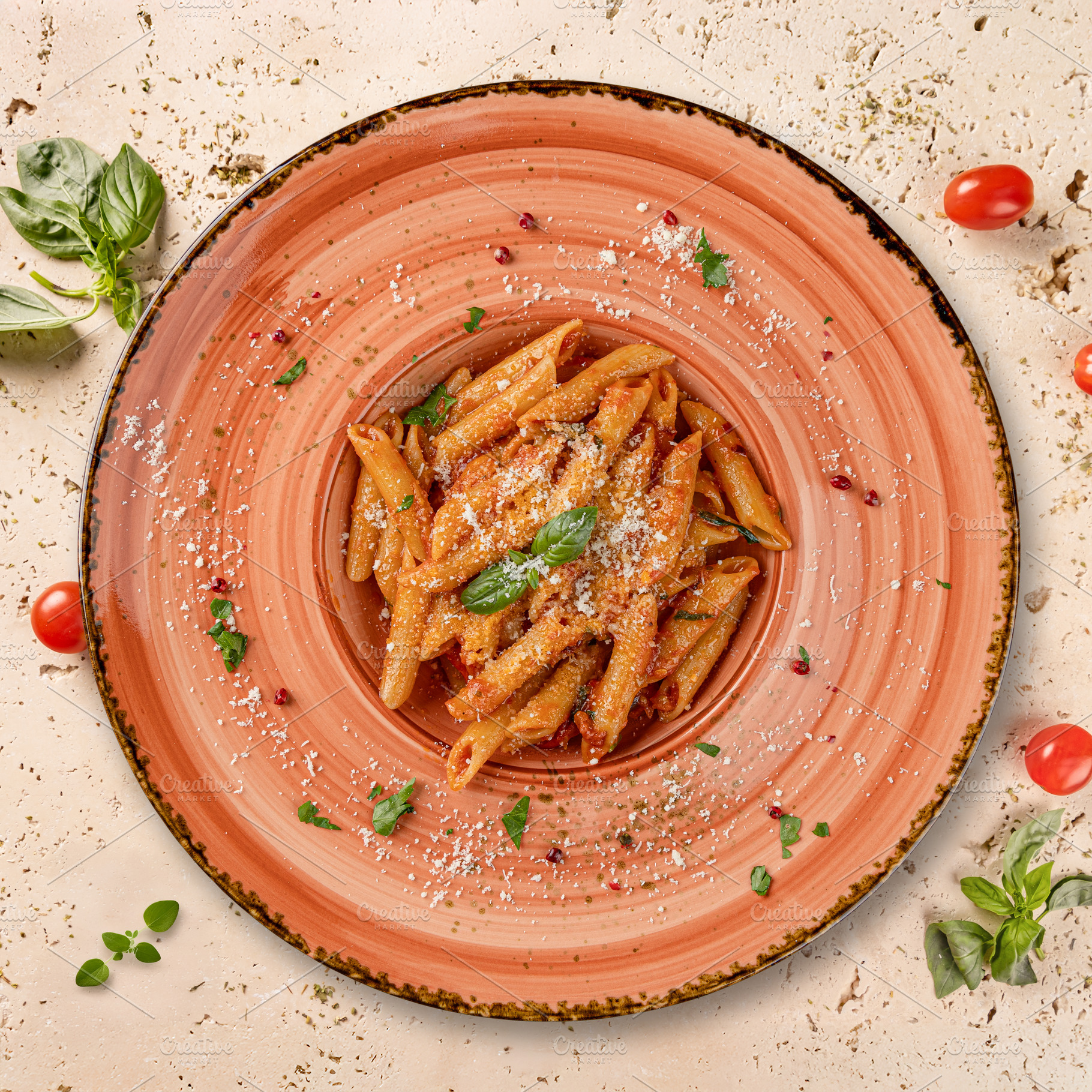 Delicious penne pasta with tomato sauce, a Photo by Grafvision photography