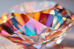 Close-up of a sparkling diamond with colorful reflections, a Beauty & Fashion Photo by AlyaAnd