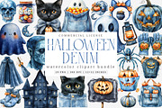 Watercolor Denim Halloween Set PNG, an Illustration by SinaCreation (Thumbnail 1 of 7)