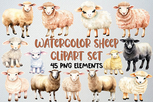 Watercolor Sheep Clipart, Lamb Png