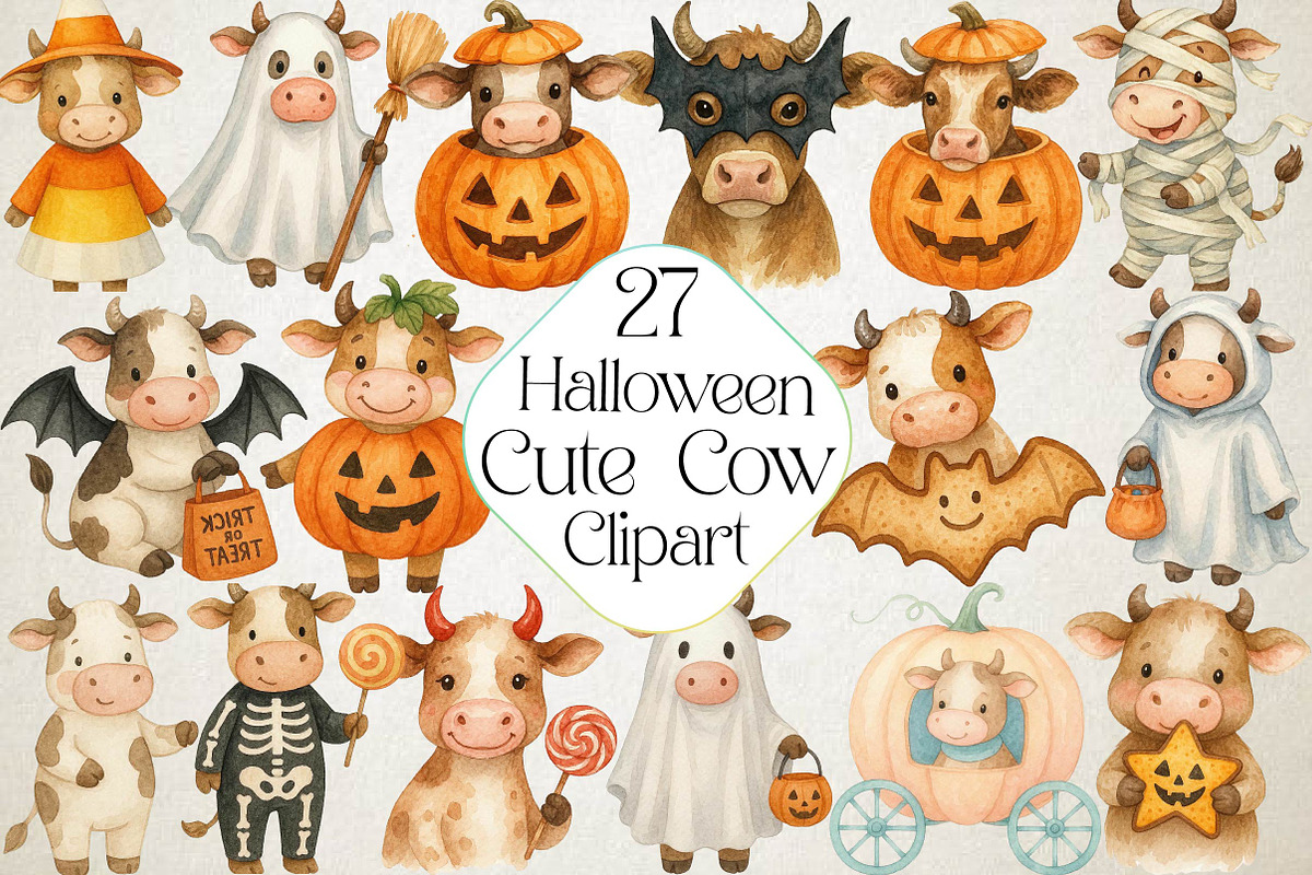 Cute Cow Halloween PNG, an Illustration by DreamPrint404 (Photo 1 of 3)