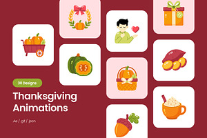30 Animated Thanksgiving Flat Icons