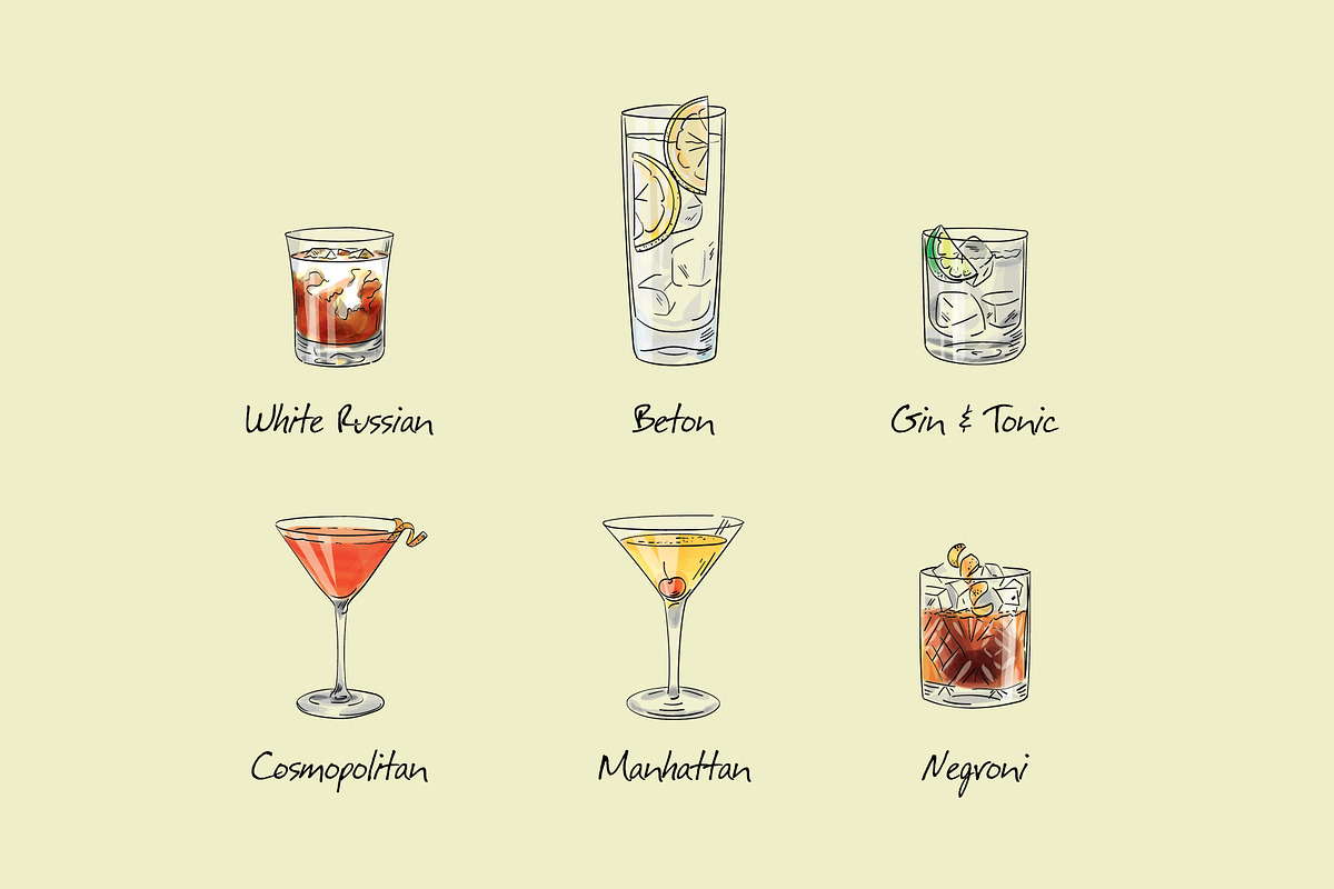 Cocktail set 2. Vector illustrations, a Food Illustration by Svitlo illustrations (Photo 3 of 4)