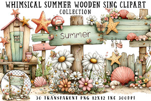 Whimsical Summer Wooden Sing Clipart, an Illustration by OK Design
