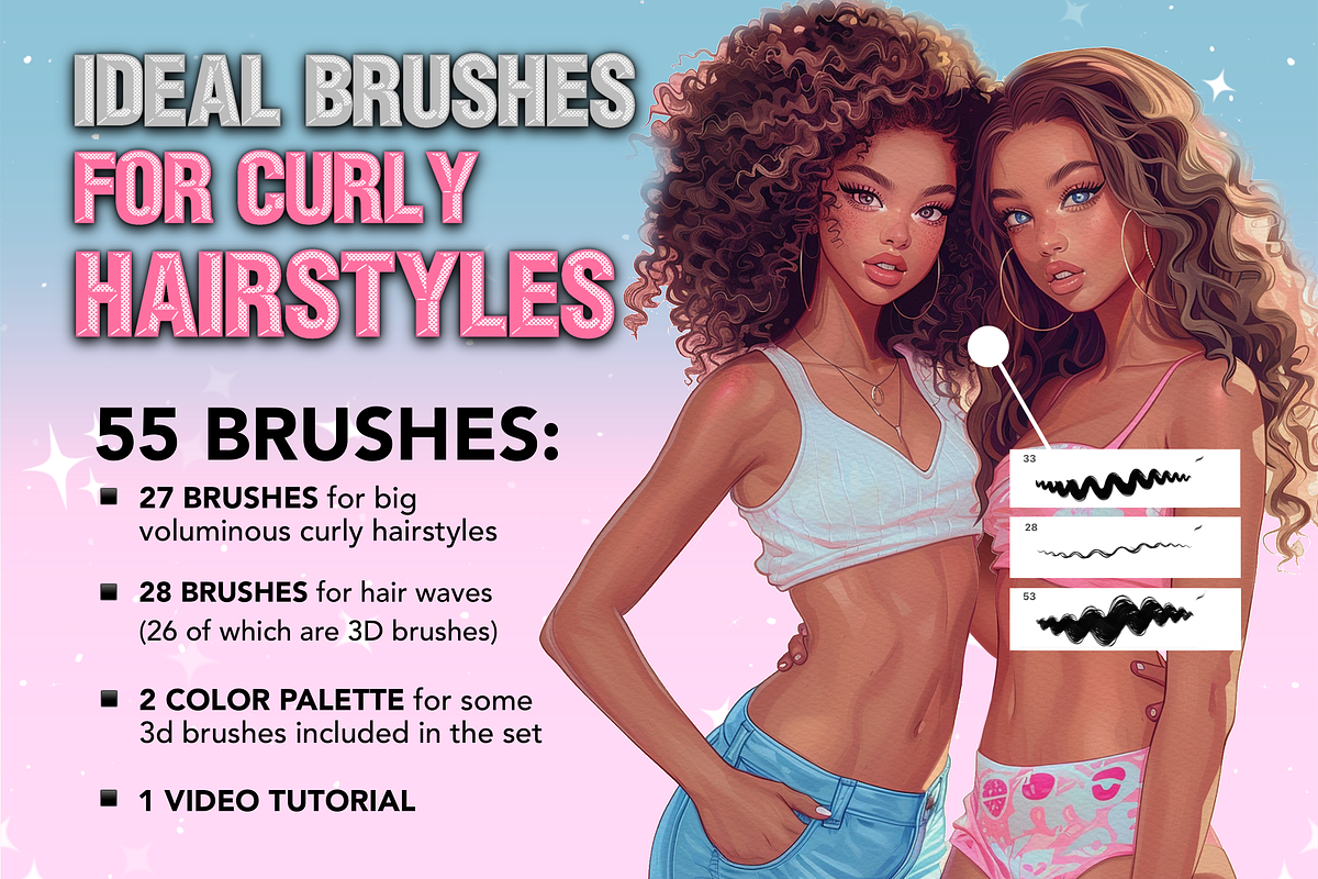 Procreate Curly Hair Brushes, a Brush Add-On by Revabrush (Photo 2 of 8)