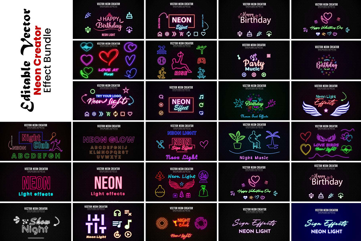 Editable Vector Neon Creator Effect, a Decorative Illustration by Photoshop Action (Photo 1 of 11)