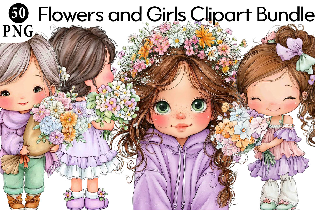 Flowers and Girls Clipart, an Illustration by Daily.Designs (Photo 1 of 5)
