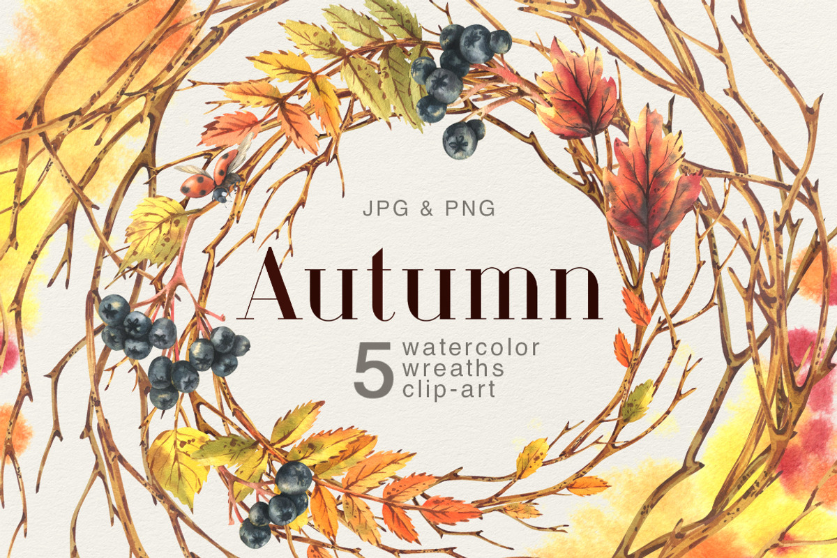 Autumn Wreaths Watercolor Clipart, an Illustration by NATASHA CHU (Photo 1 of 5)