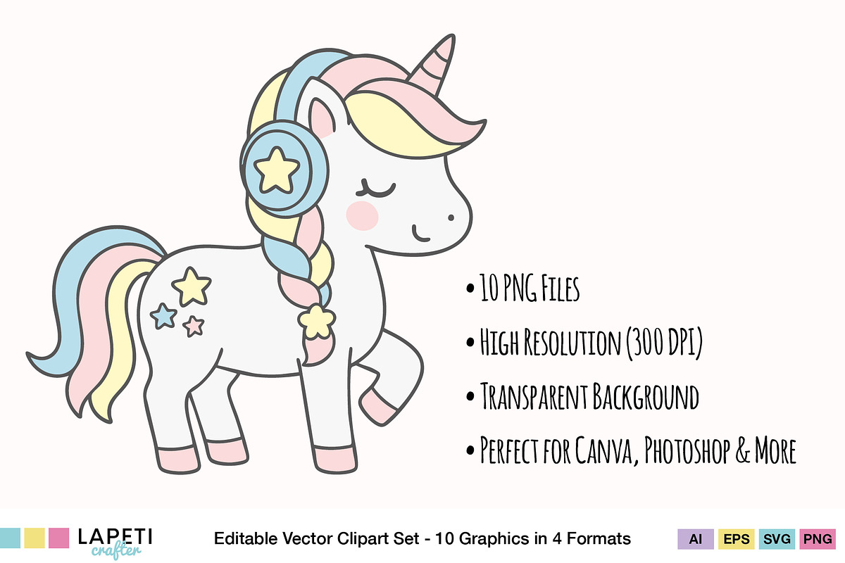 Pastel Unicorn Clipart Set, an Animal Illustration by Lapeticrafter (Photo 6 of 8)