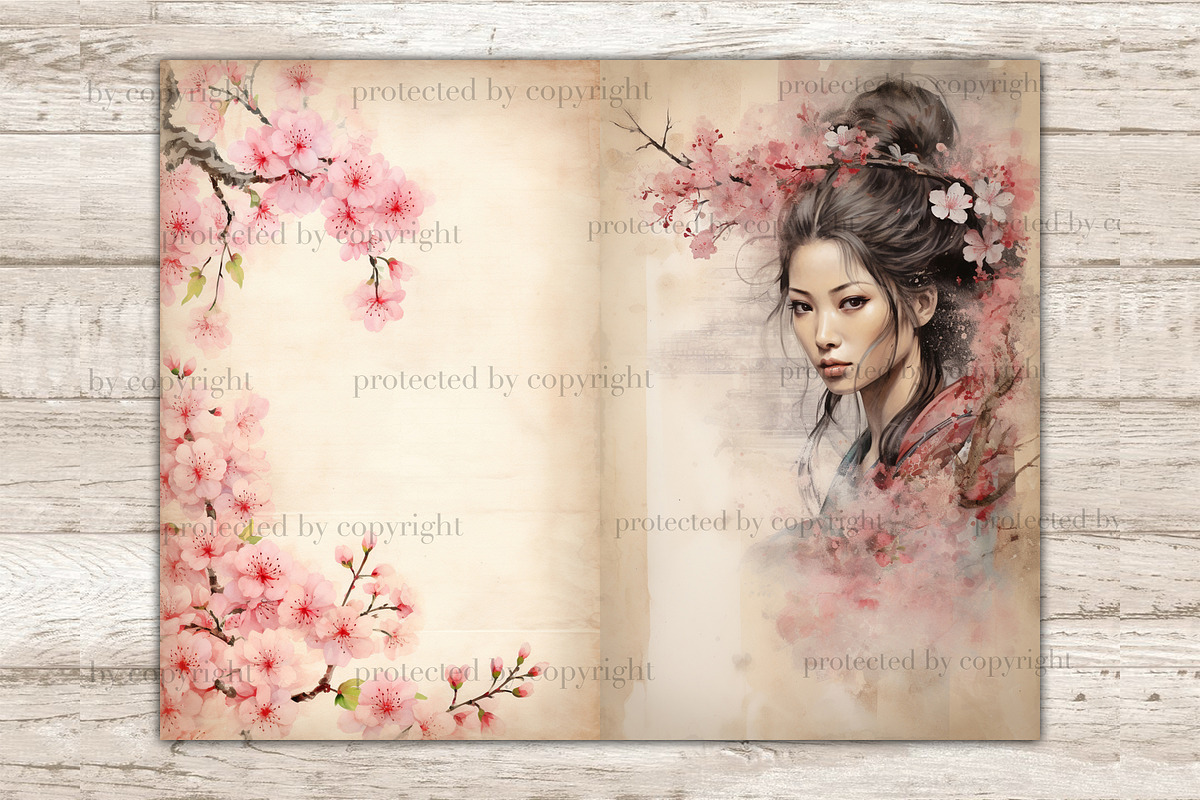 Cherry Blossom Junk Journal Pages, a Person Illustration by GlamArtZhanna (Photo 9 of 10)