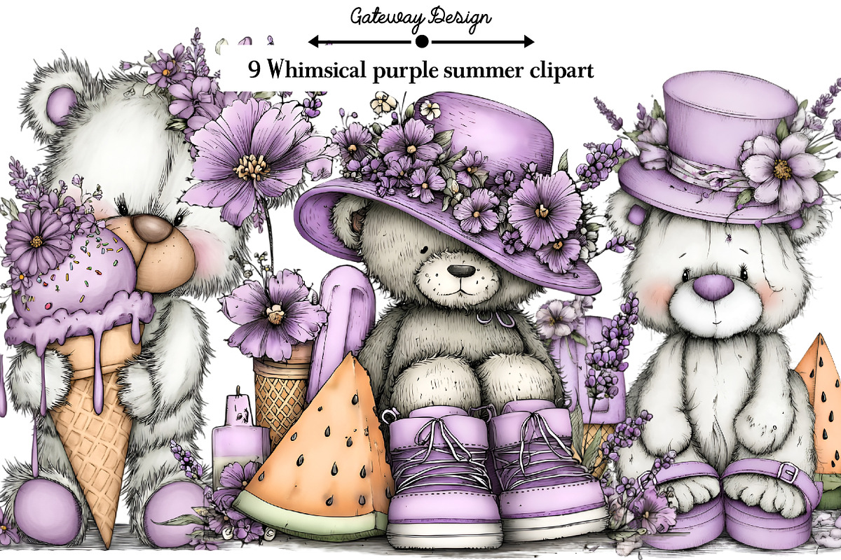 Whimsical purple summer clipart, an Illustration by GatewayDesign (Photo 1 of 5)
