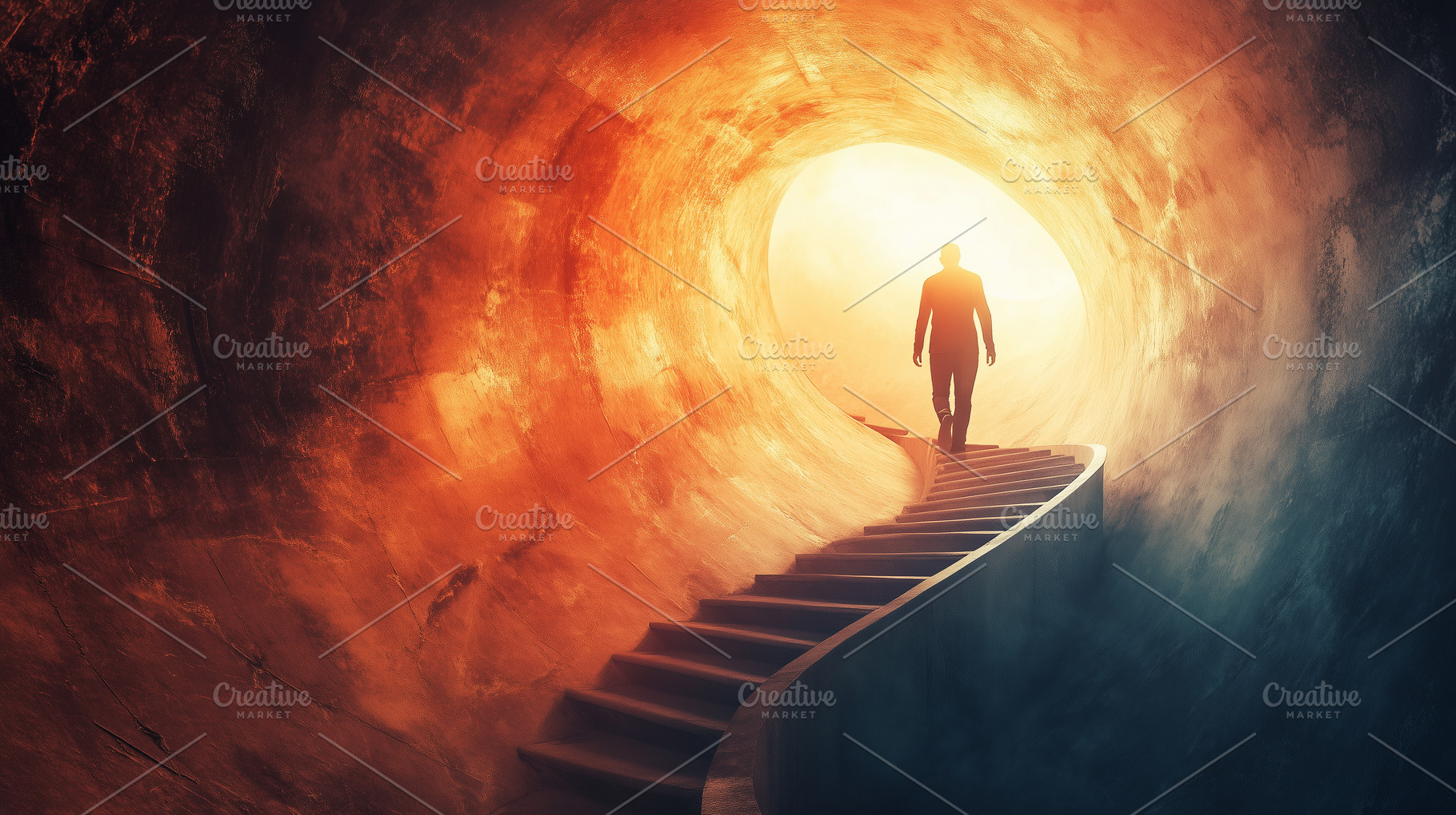 A lone figure ascends a spiral stair, a Person Photo by MistyDay